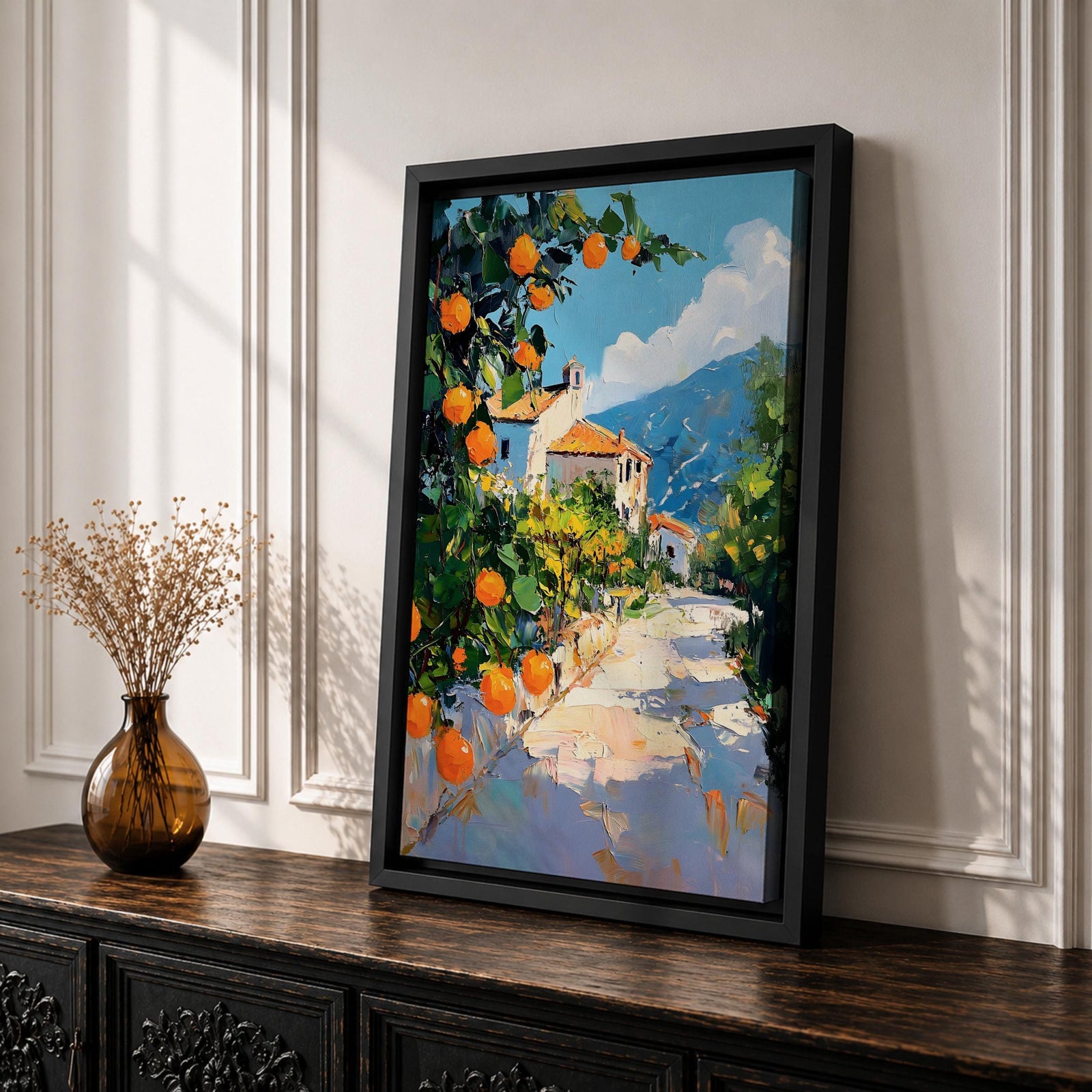 Mediterranean Landscape Wall Art Italian Coastal Scene Framed Canvas Landscape Rustic Home Decor