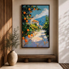 Mediterranean Landscape Wall Art Italian Coastal Scene Framed Canvas Landscape Rustic Home Decor