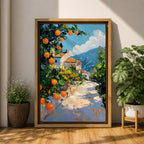 Mediterranean Landscape Wall Art Italian Coastal Scene Framed Canvas Landscape Rustic Home Decor