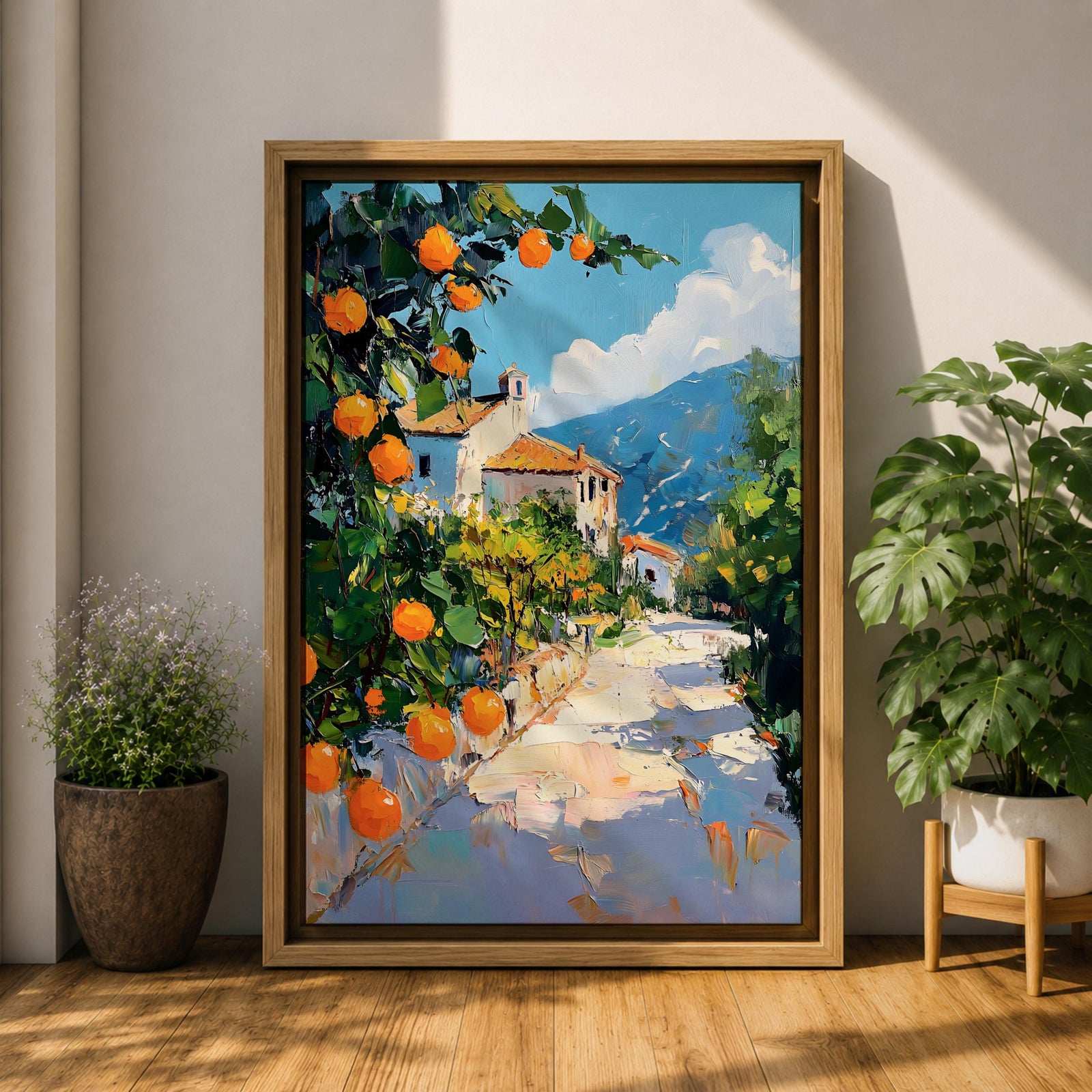 Mediterranean Landscape Wall Art Italian Coastal Scene Framed Canvas Landscape Rustic Home Decor