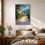 Mediterranean Landscape Wall Art Italian Coastal Scene Framed Canvas Landscape Rustic Home Decor