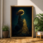 Mermaid Wall Art Moonlight Siren Framed Canvas Ocean Underwater Fantasy Blue Coastal Mythical Decor