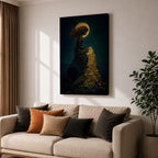 Mermaid Wall Art Moonlight Siren Framed Canvas Ocean Underwater Fantasy Blue Coastal Mythical Decor