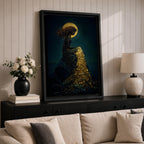 Mermaid Wall Art Moonlight Siren Framed Canvas Ocean Underwater Fantasy Blue Coastal Mythical Decor