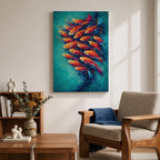 School of Fish Wall Art Swirling Motion Framed Canvas Koi Abstract Aquatic Underwater Decor