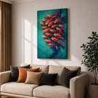 School of Fish Wall Art Swirling Motion Framed Canvas Koi Abstract Aquatic Underwater Decor