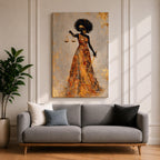 Black Lady Justice Wall Art Blindfolded Afro Framed Canvas Gold Abstract Legal Office Decor