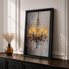Chandelier Wall Art Crystal Lighting Framed Canvas Blue Gold Elegant Classic Luxury Wall Decor