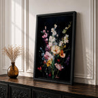 Floral Bouquet Wall Art Wildflower Botanical Framed Canvas Flower Arrangement Dark Black Moody Decor