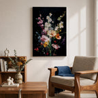 Floral Bouquet Wall Art Wildflower Botanical Framed Canvas Flower Arrangement Dark Black Moody Decor