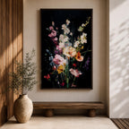 Floral Bouquet Wall Art Wildflower Botanical Framed Canvas Flower Arrangement Dark Black Moody Decor