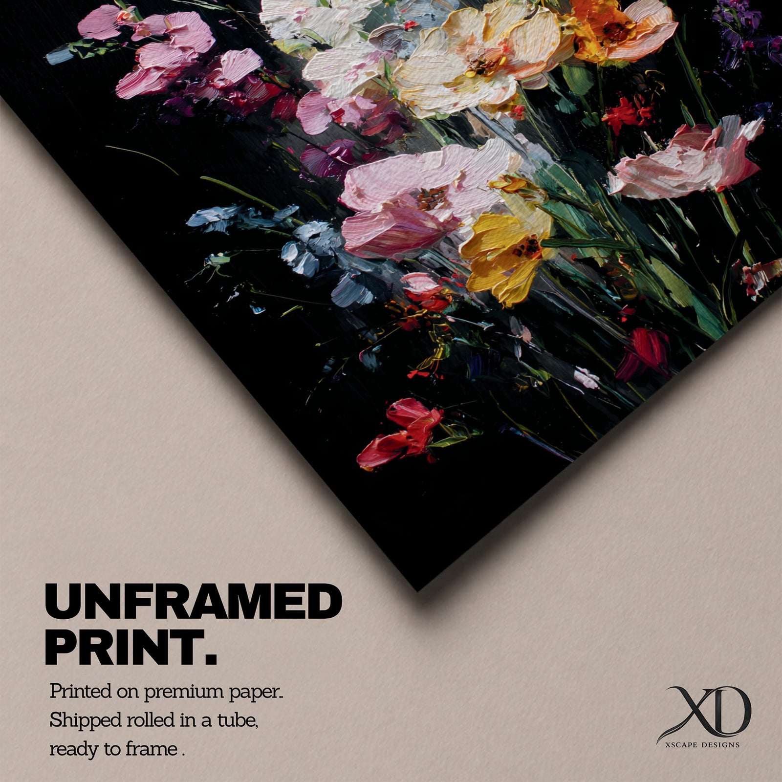 Floral Bouquet Wall Art Wildflower Botanical Framed Canvas Flower Arrangement Dark Black Moody Decor