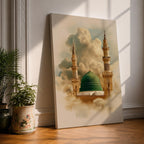 Masjid Nabawi Wall Art Medina Mosque Framed Canvas Green Dome Islamic Architecture Decor