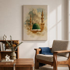 Masjid Nabawi Wall Art Medina Mosque Framed Canvas Green Dome Islamic Architecture Decor