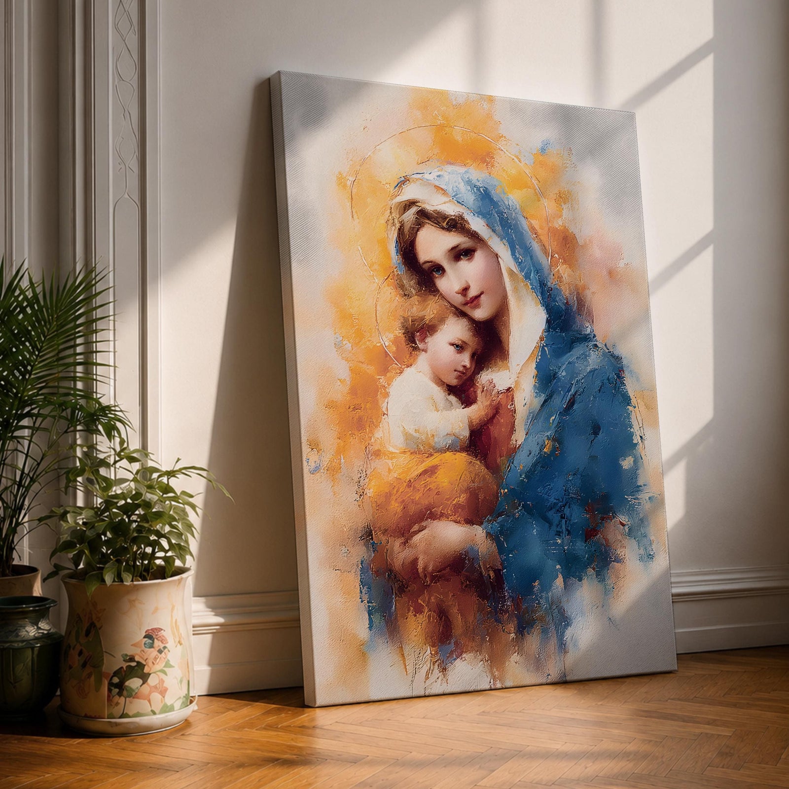 Madonna and Child Wall Art Virgin Mary Jesus Framed Canvas Holy Blessed Catholic Decor