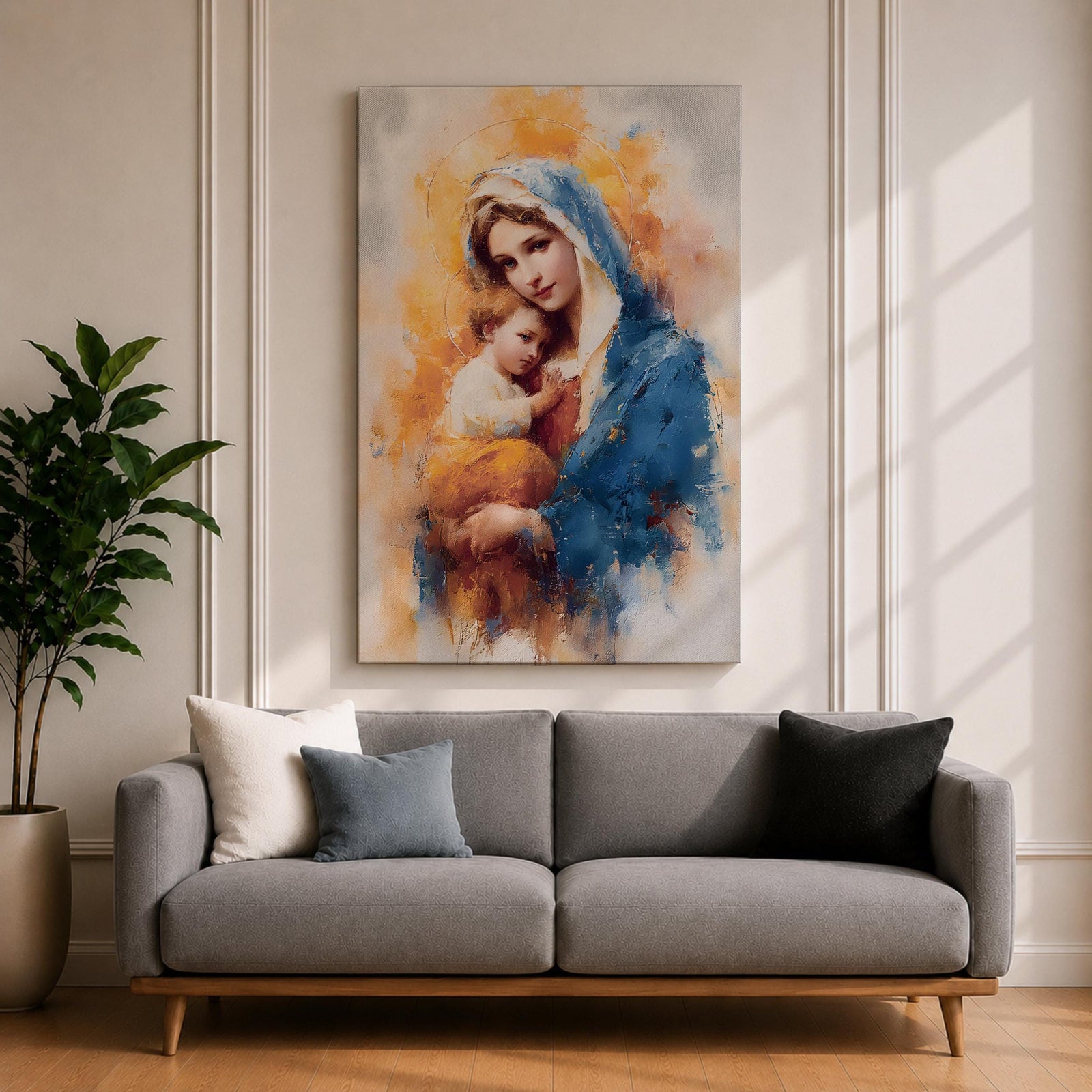 Madonna and Child Wall Art Virgin Mary Jesus Framed Canvas Holy Blessed Catholic Decor