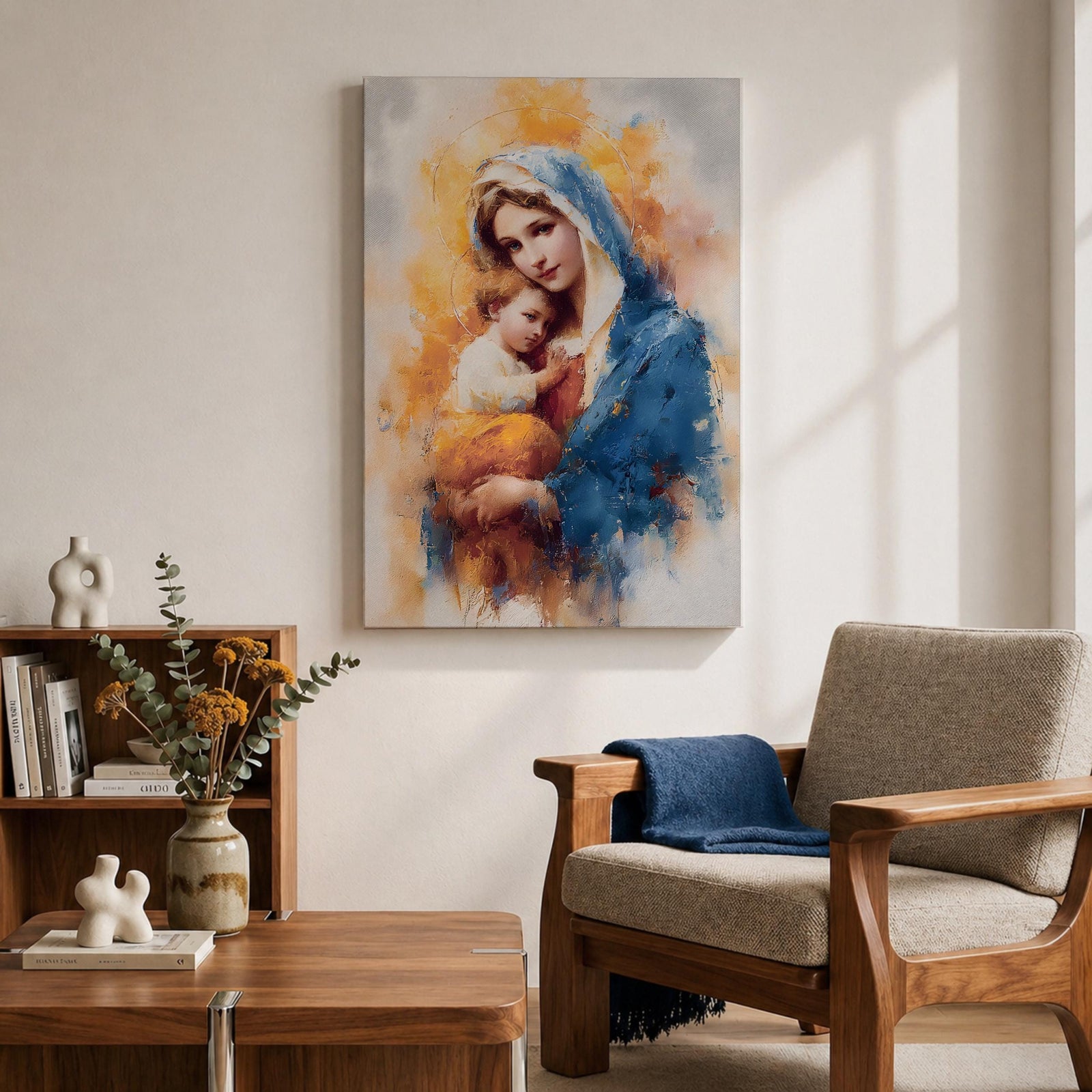 Madonna and Child Wall Art Virgin Mary Jesus Framed Canvas Holy Blessed Catholic Decor