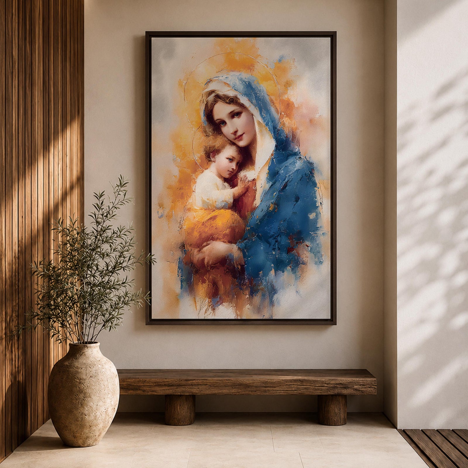 Madonna and Child Wall Art Virgin Mary Jesus Framed Canvas Holy Blessed Catholic Decor