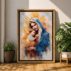 Madonna and Child Wall Art Virgin Mary Jesus Framed Canvas Holy Blessed Catholic Decor