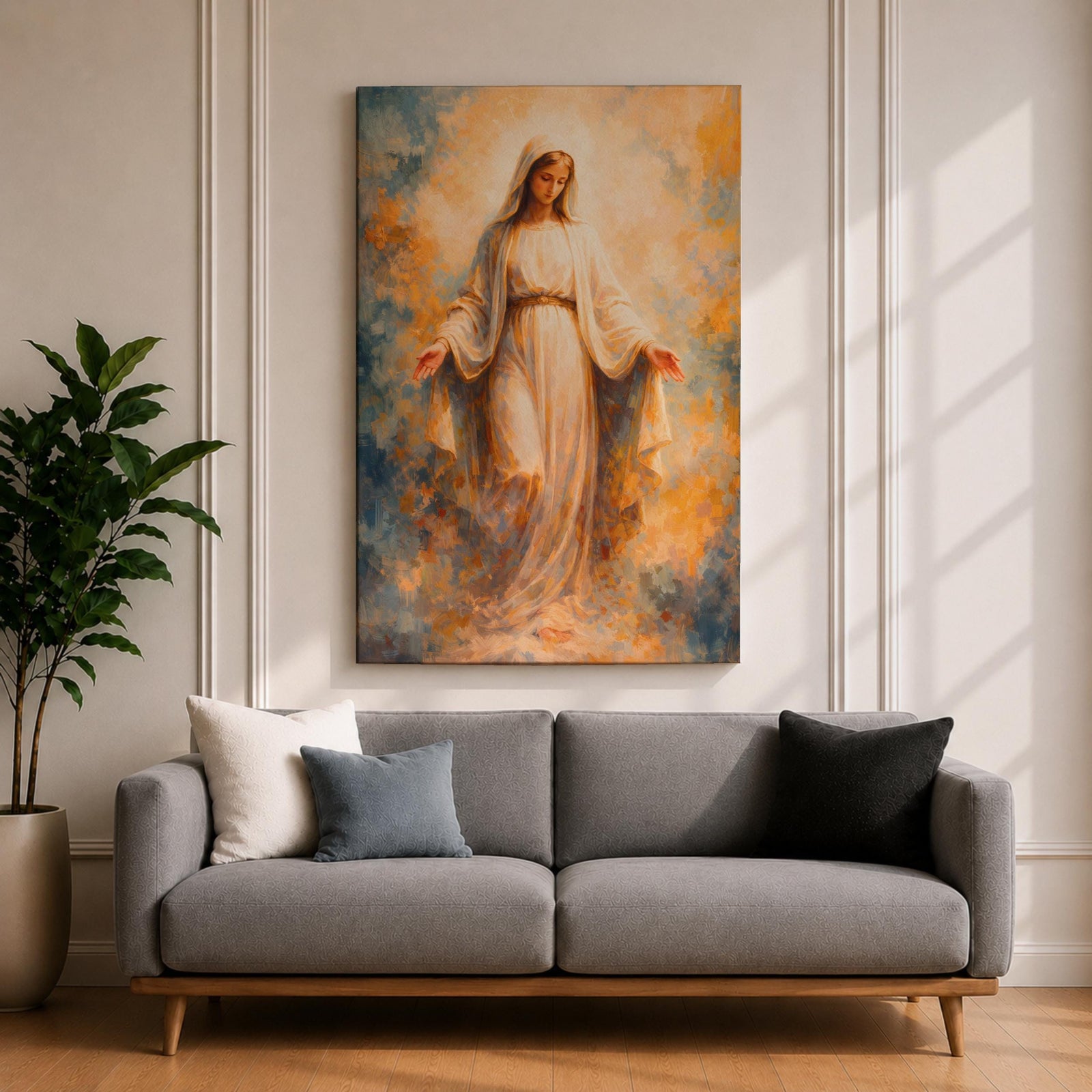 Virgin Mary Wall Art Blessed Mother Framed Canvas Heavenly Catholic Christian Spiritual Decor