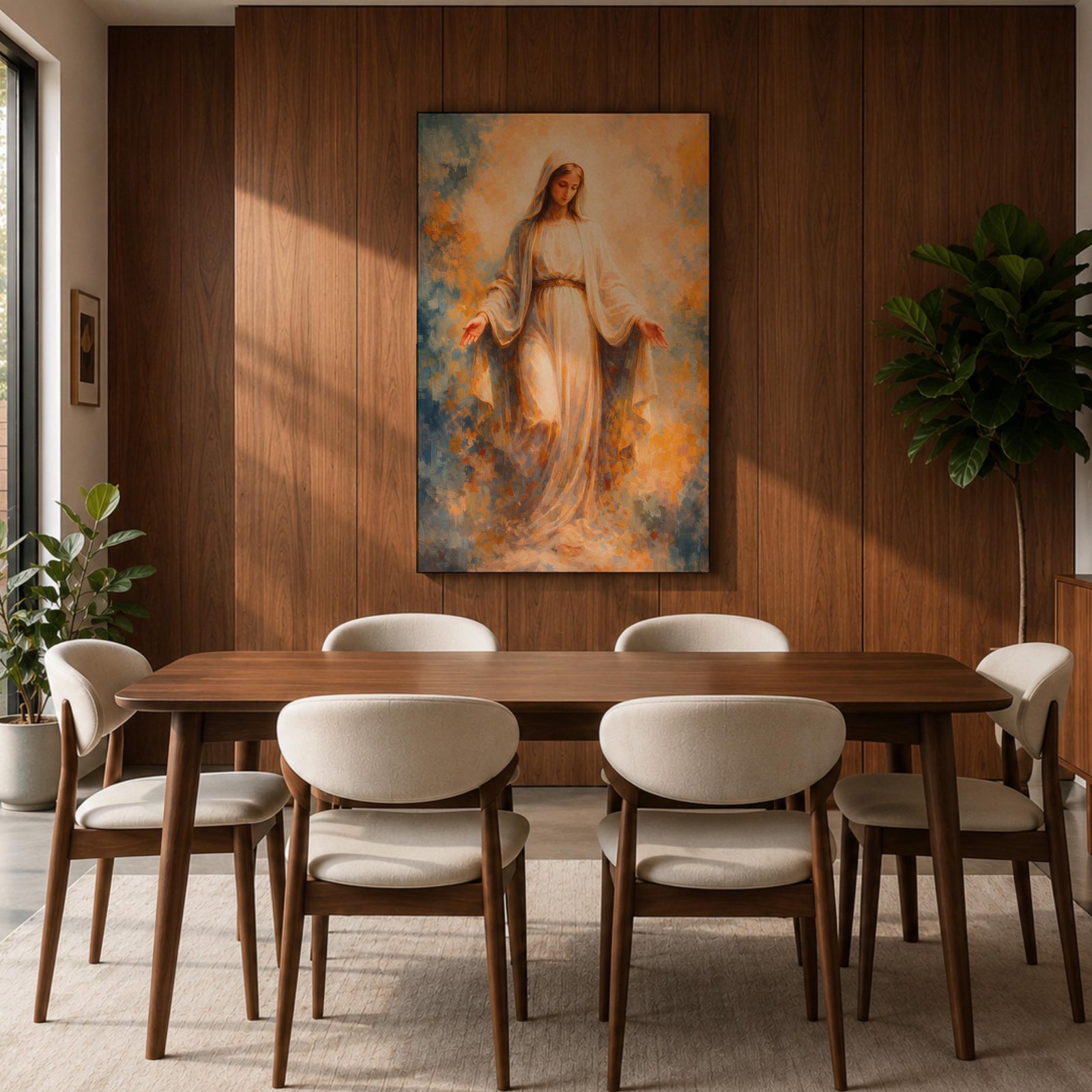 Virgin Mary Wall Art Blessed Mother Framed Canvas Heavenly Catholic Christian Spiritual Decor