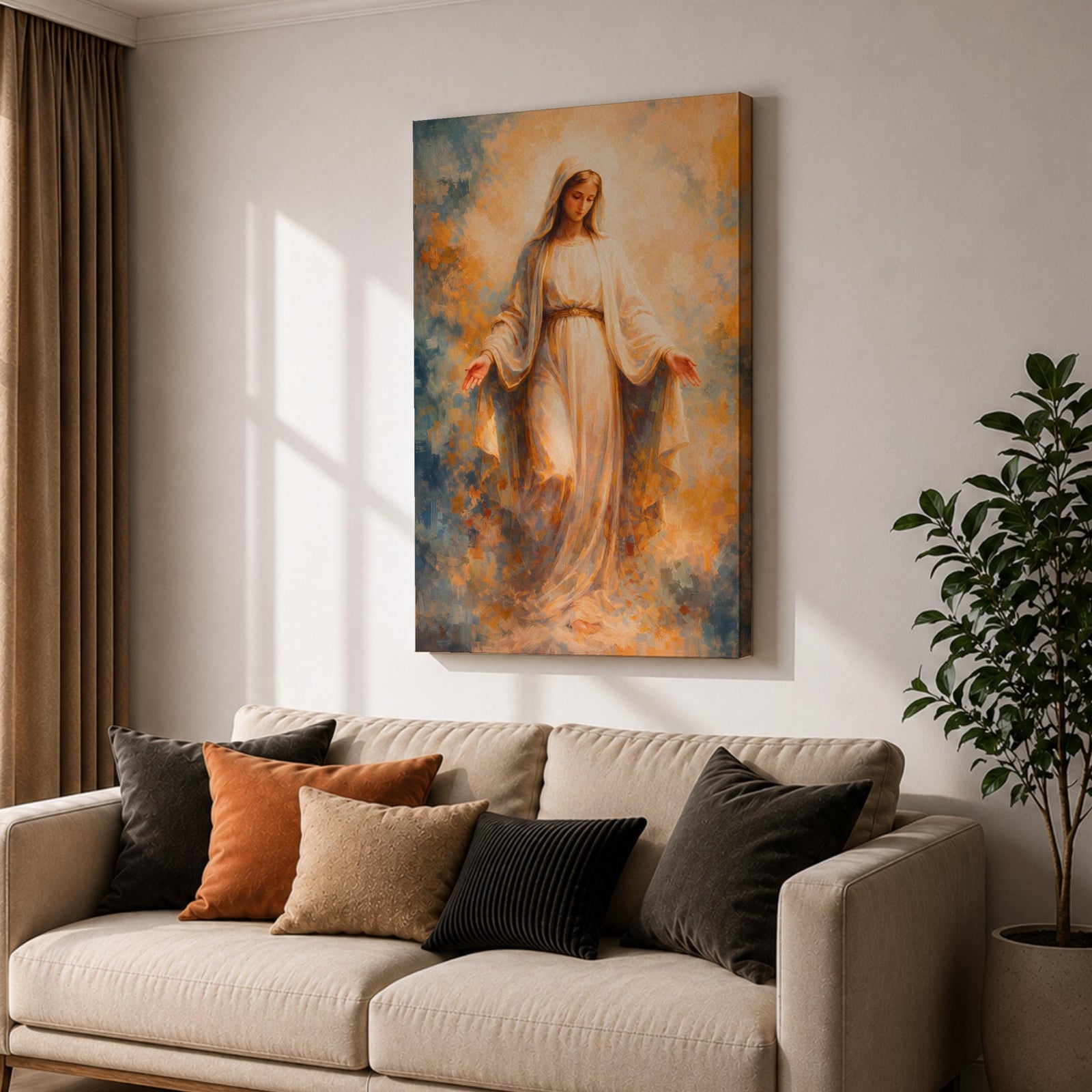 Virgin Mary Wall Art Blessed Mother Framed Canvas Heavenly Catholic Christian Spiritual Decor