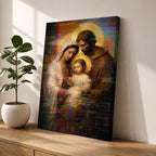 Holy Family Wall Art Mary Joseph Jesus Framed Canvas Glitch Abstract Christian Religious Decor