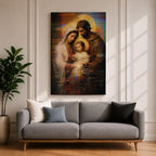 Holy Family Wall Art Mary Joseph Jesus Framed Canvas Glitch Abstract Christian Religious Decor