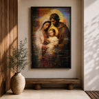 Holy Family Wall Art Mary Joseph Jesus Framed Canvas Glitch Abstract Christian Religious Decor