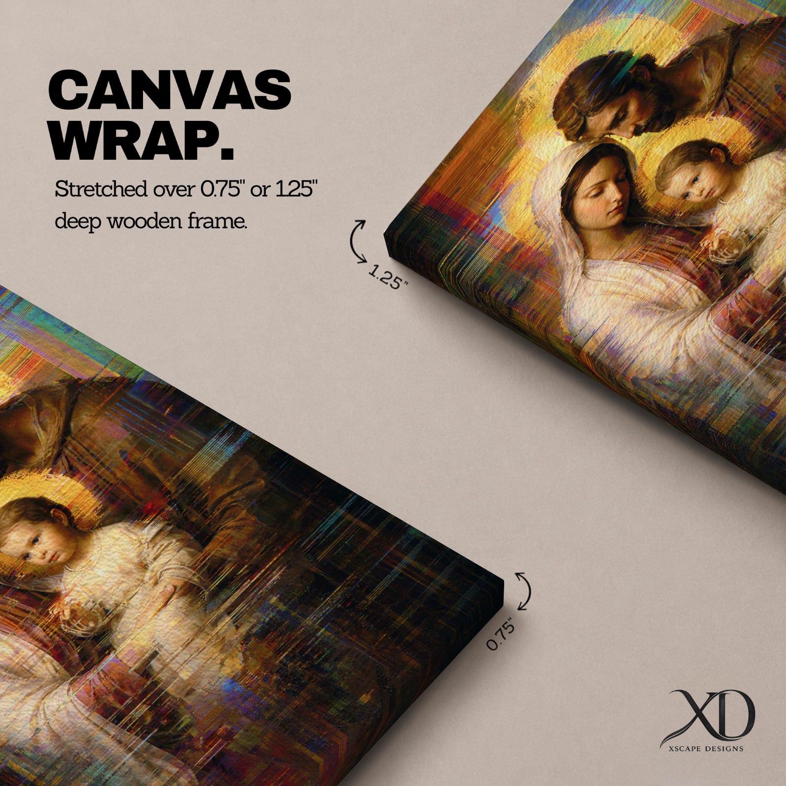 Holy Family Wall Art Mary Joseph Jesus Framed Canvas Glitch Abstract Christian Religious Decor