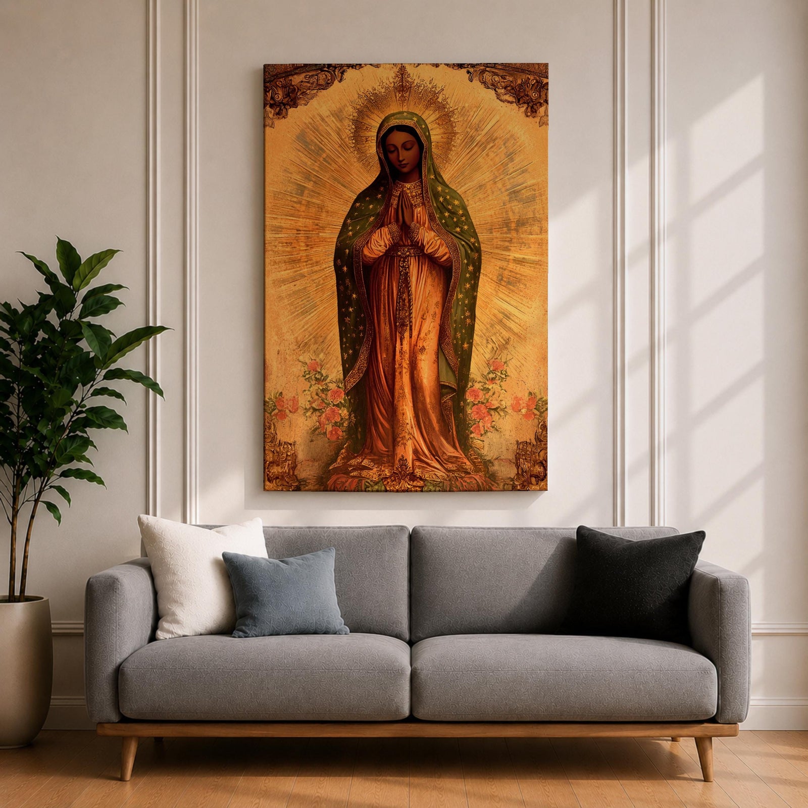 Our Lady of Guadalupe Wall Art La Morenita Framed Canvas Mexican Catholic Marian Decor