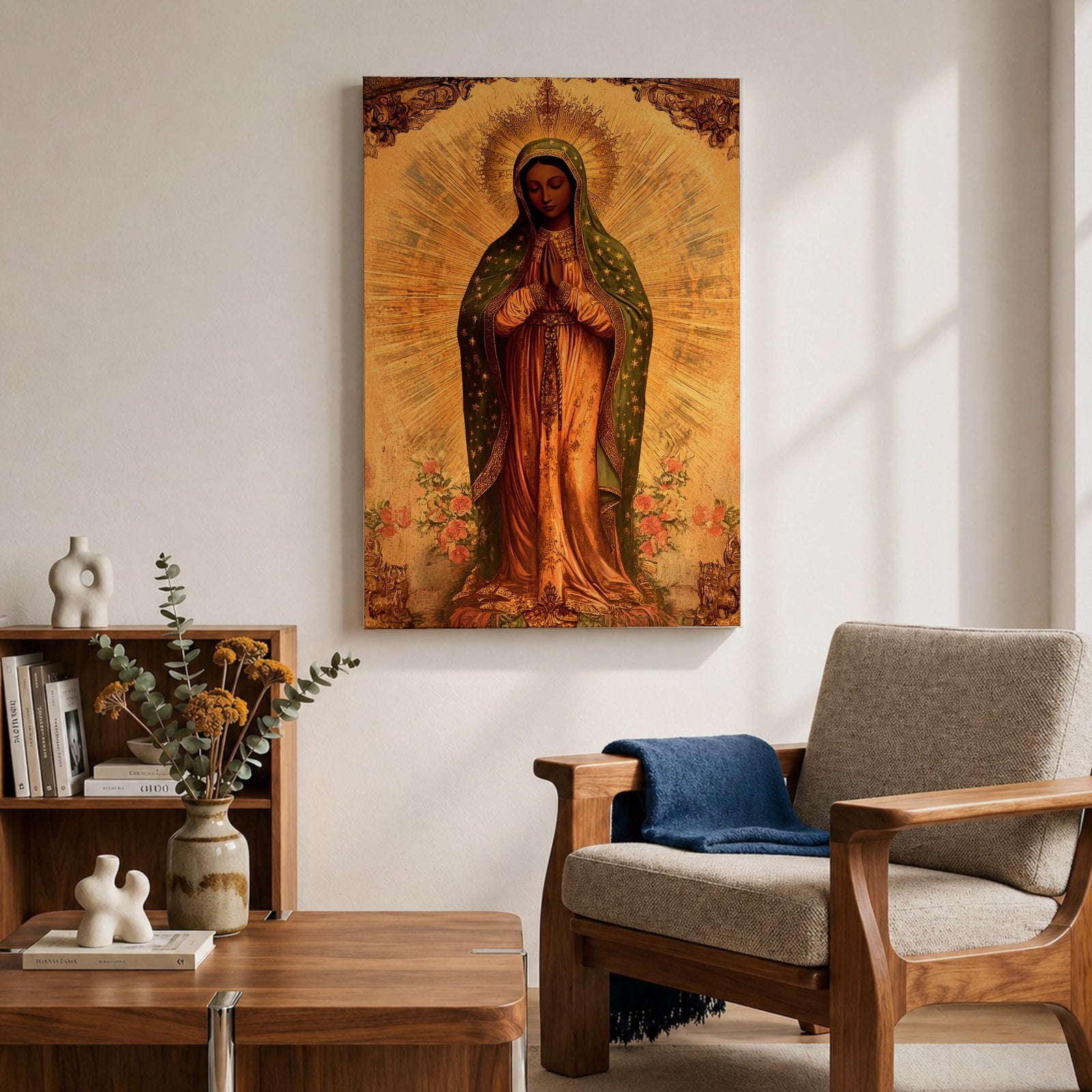 Our Lady of Guadalupe Wall Art La Morenita Framed Canvas Mexican Catholic Marian Decor