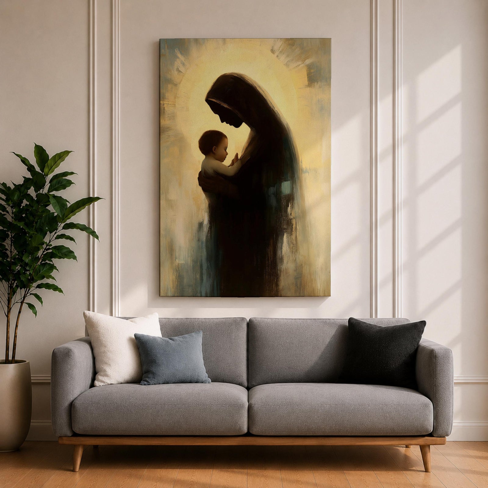 Virgin Mary and Baby Jesus Wall Art Madonna and Child Framed Canvas Christian Decor