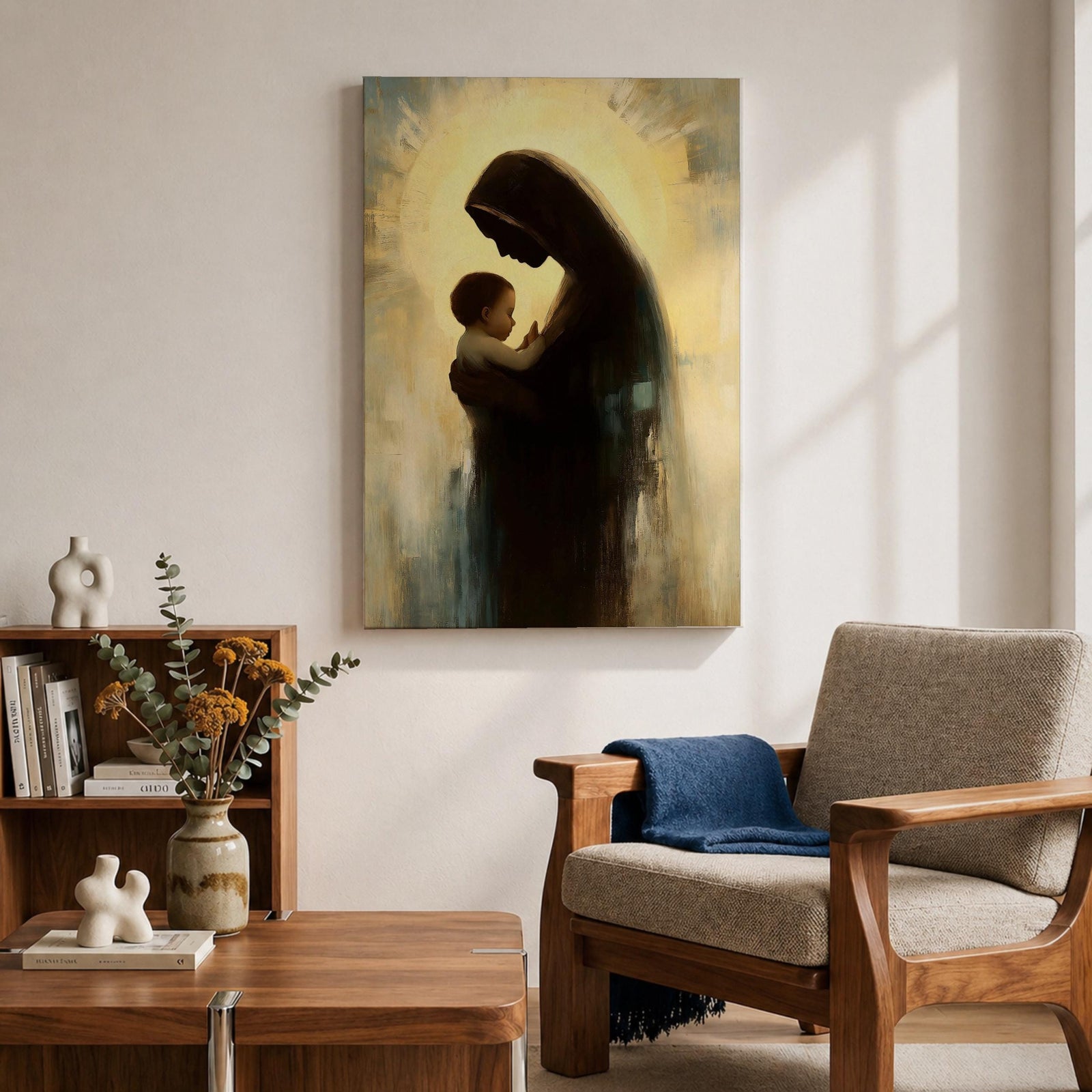Virgin Mary and Baby Jesus Wall Art Madonna and Child Framed Canvas Christian Decor