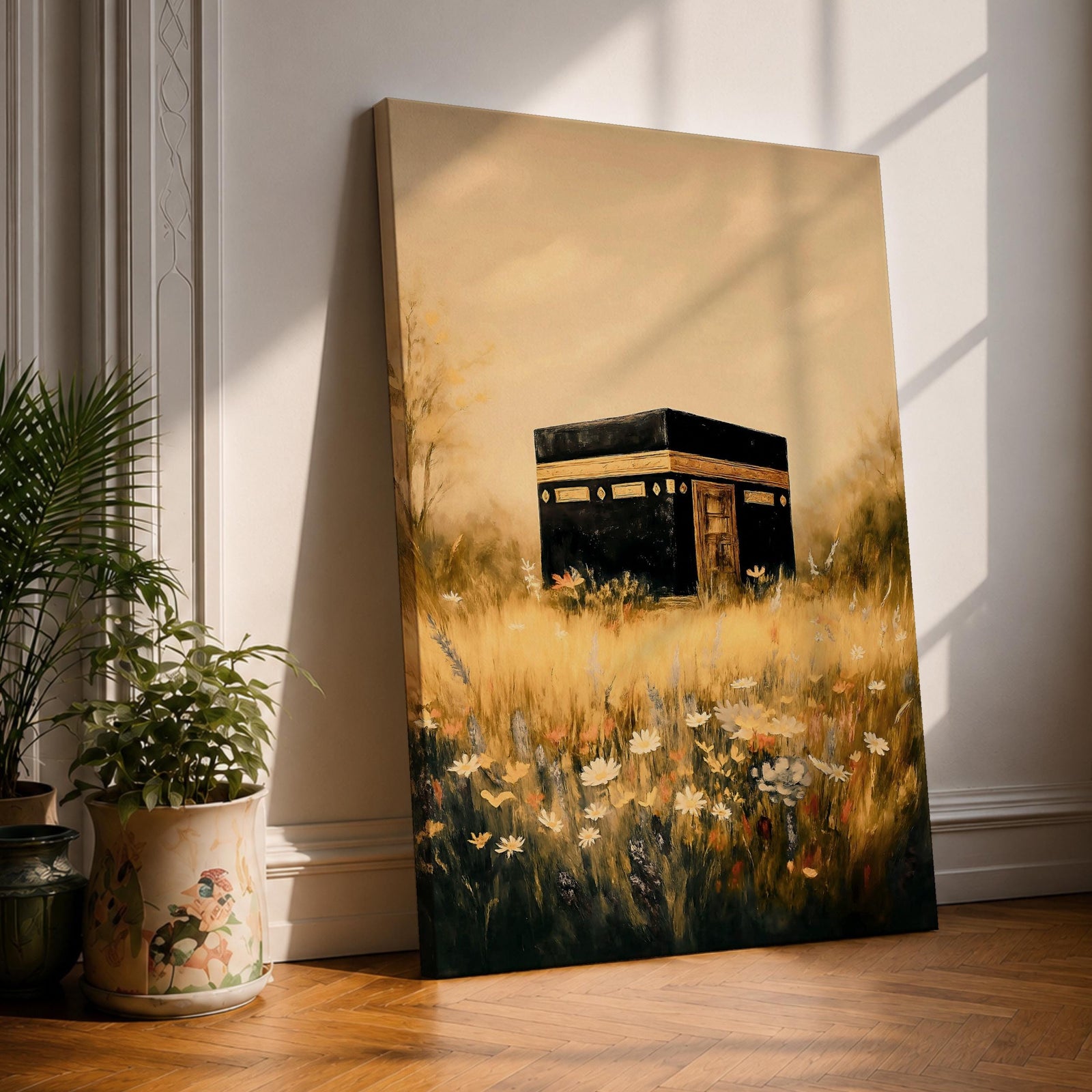 Kaaba Wall Art Mecca Meadow Framed Canvas Baitullah Masjid Al Haram Vintage Islamic Decor