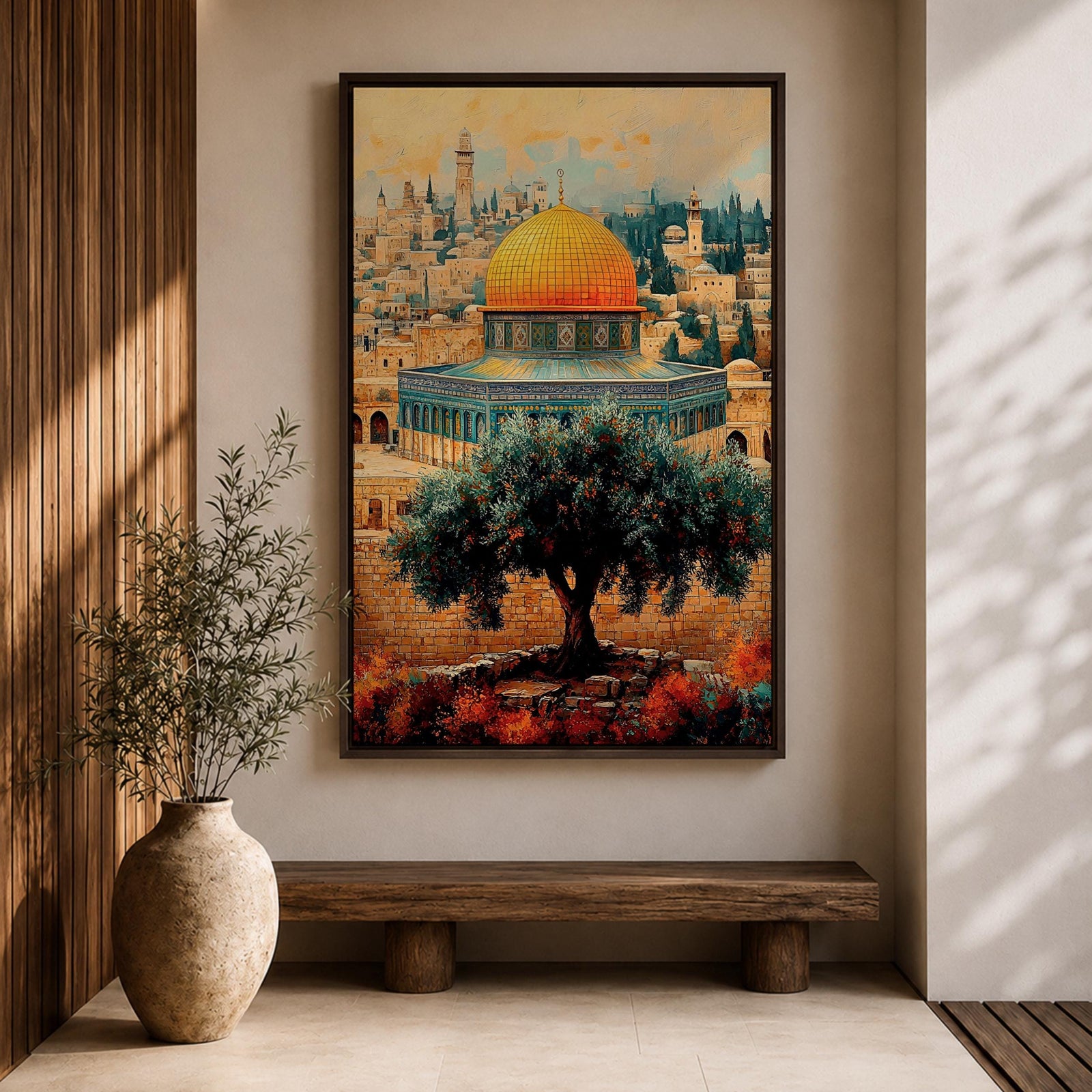 Masjid Al Aqsa Wall Art Olive Tree View Framed Canvas Jerusalem Mosque Islamic Decor