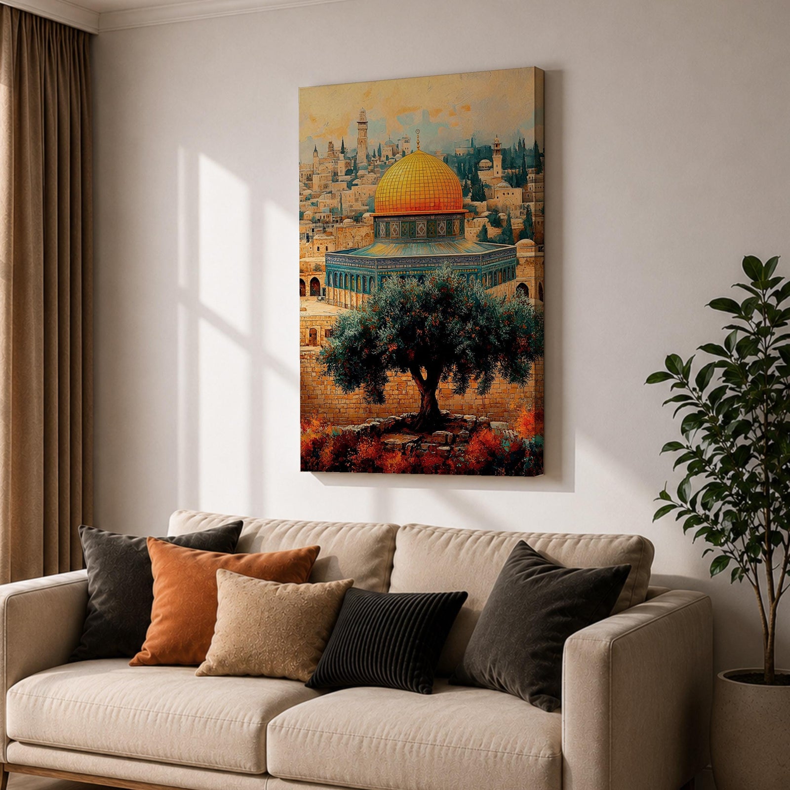 Masjid Al Aqsa Wall Art Olive Tree View Framed Canvas Jerusalem Mosque Islamic Decor