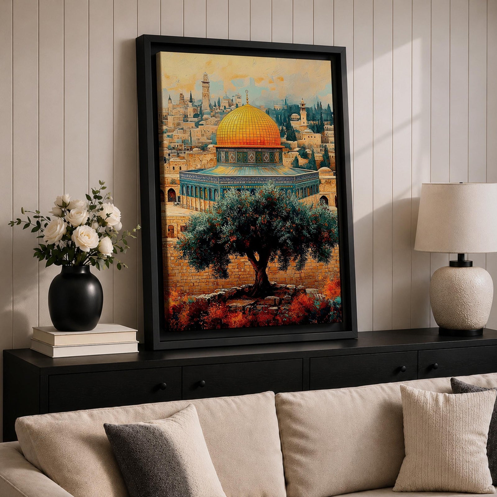 Masjid Al Aqsa Wall Art Olive Tree View Framed Canvas Jerusalem Mosque Islamic Decor
