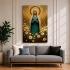 Virgin Mary Wall Art Wildflower Framed Canvas Madonna Christian Prayer Room Home Decor