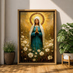 Virgin Mary Wall Art Wildflower Framed Canvas Madonna Christian Prayer Room Home Decor