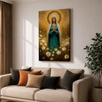 Virgin Mary Wall Art Wildflower Framed Canvas Madonna Christian Prayer Room Home Decor