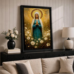 Virgin Mary Wall Art Wildflower Framed Canvas Madonna Christian Prayer Room Home Decor