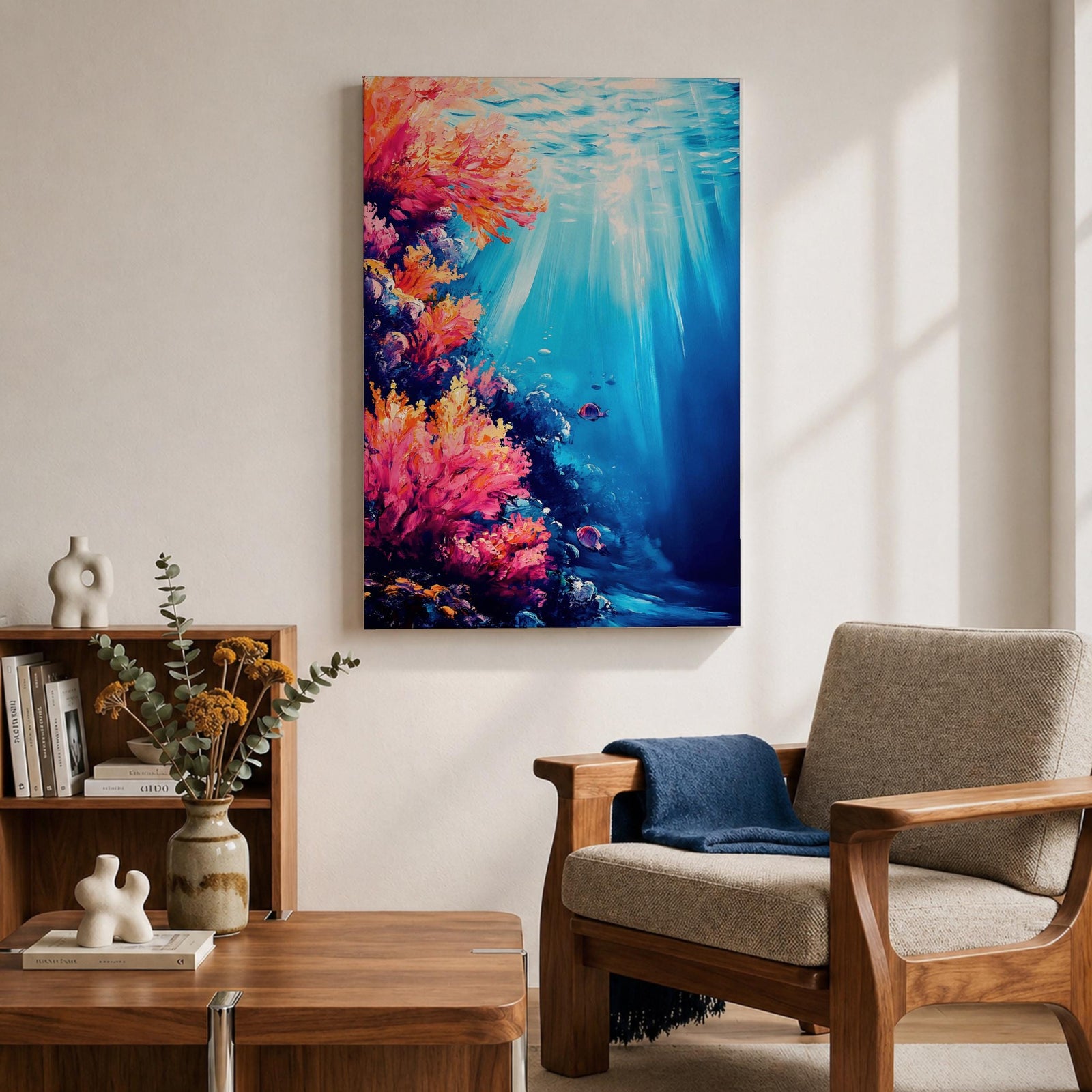 Coral Reef Wall Art Tropical Underwater Ocean Framed Canvas Marine Life Landscape Bedroom Decor