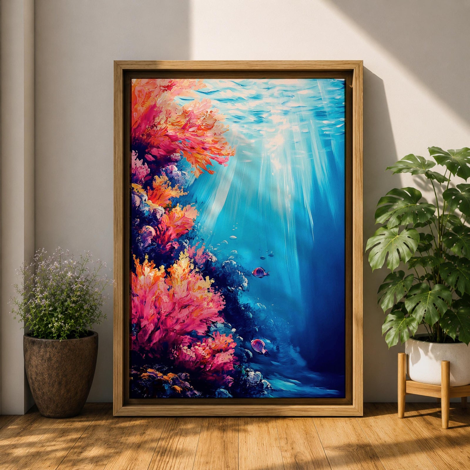 Coral Reef Wall Art Tropical Underwater Ocean Framed Canvas Marine Life Landscape Bedroom Decor