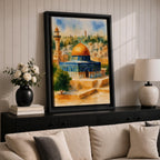 Masjid Al Aqsa Wall Art Old City View Framed Canvas Jerusalem Watercolor Islamic Decor