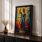 Lady Justice Legal Symbol Wall Art Blindfolded Scales Stained Glass Gift Office Home Decor