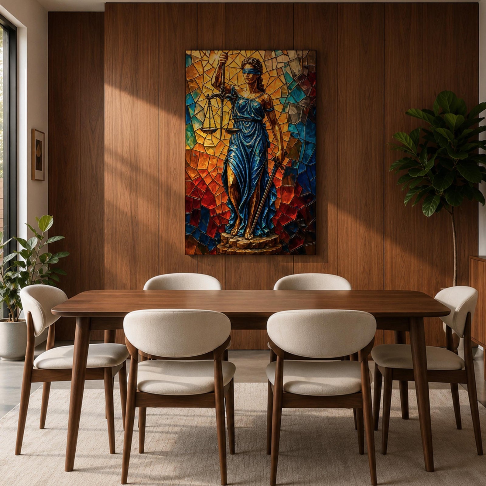 Lady Justice Legal Symbol Wall Art Blindfolded Scales Stained Glass Gift Office Home Decor