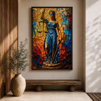 Lady Justice Legal Symbol Wall Art Blindfolded Scales Stained Glass Gift Office Home Decor