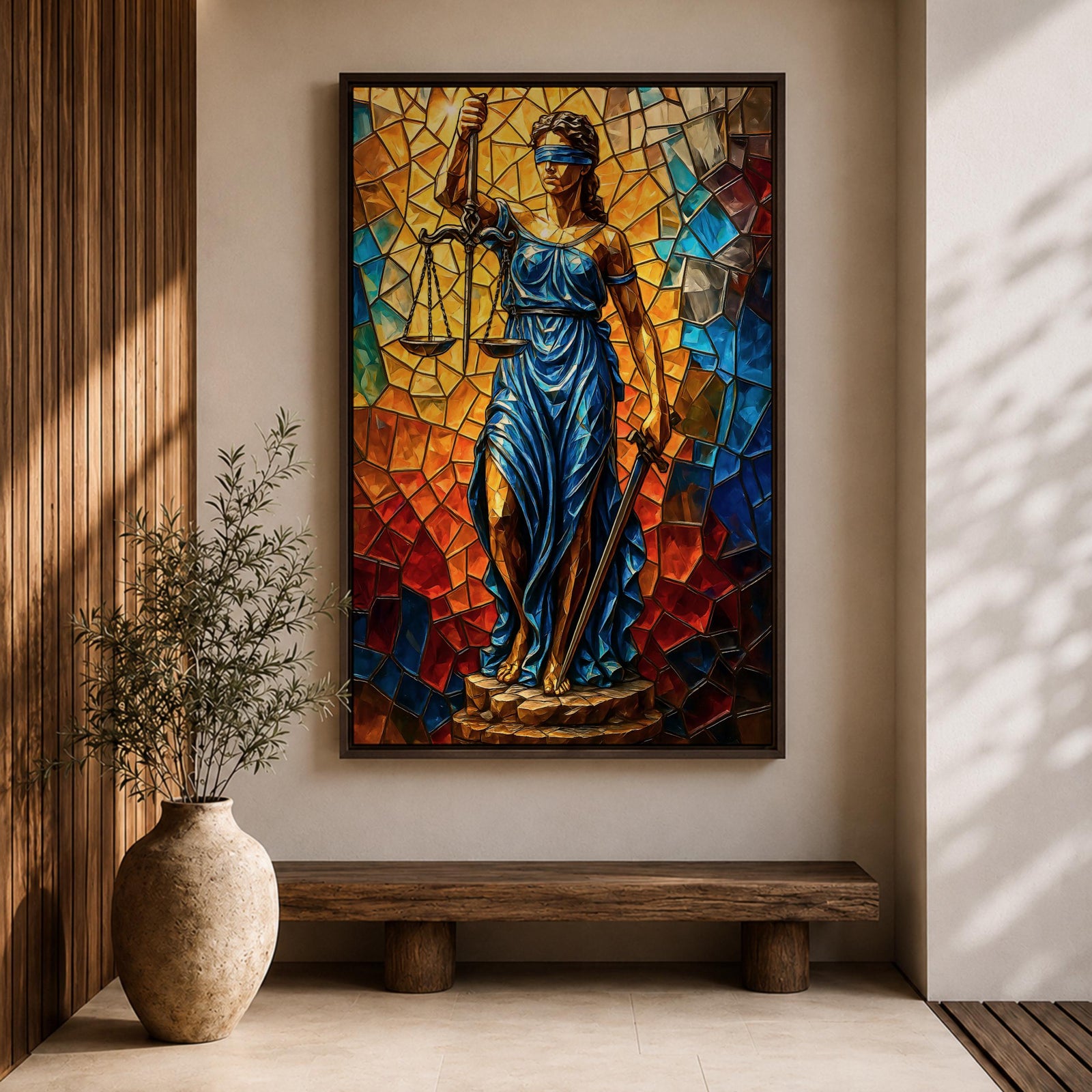 Lady Justice Legal Symbol Wall Art Blindfolded Scales Stained Glass Gift Office Home Decor