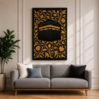 Kaaba Wall Art Gold Embroidery Framed Canvas Masjid Haram Mecca Textile Islamic Home Decor